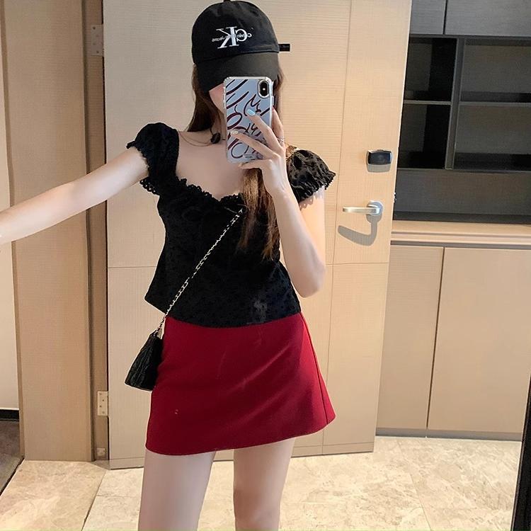 tailgate outfit black women Plus Size Chubby Girl Red Woolen Skirt for Women Autumn Casual Korean Style High Waist Woolen A- line Skirt