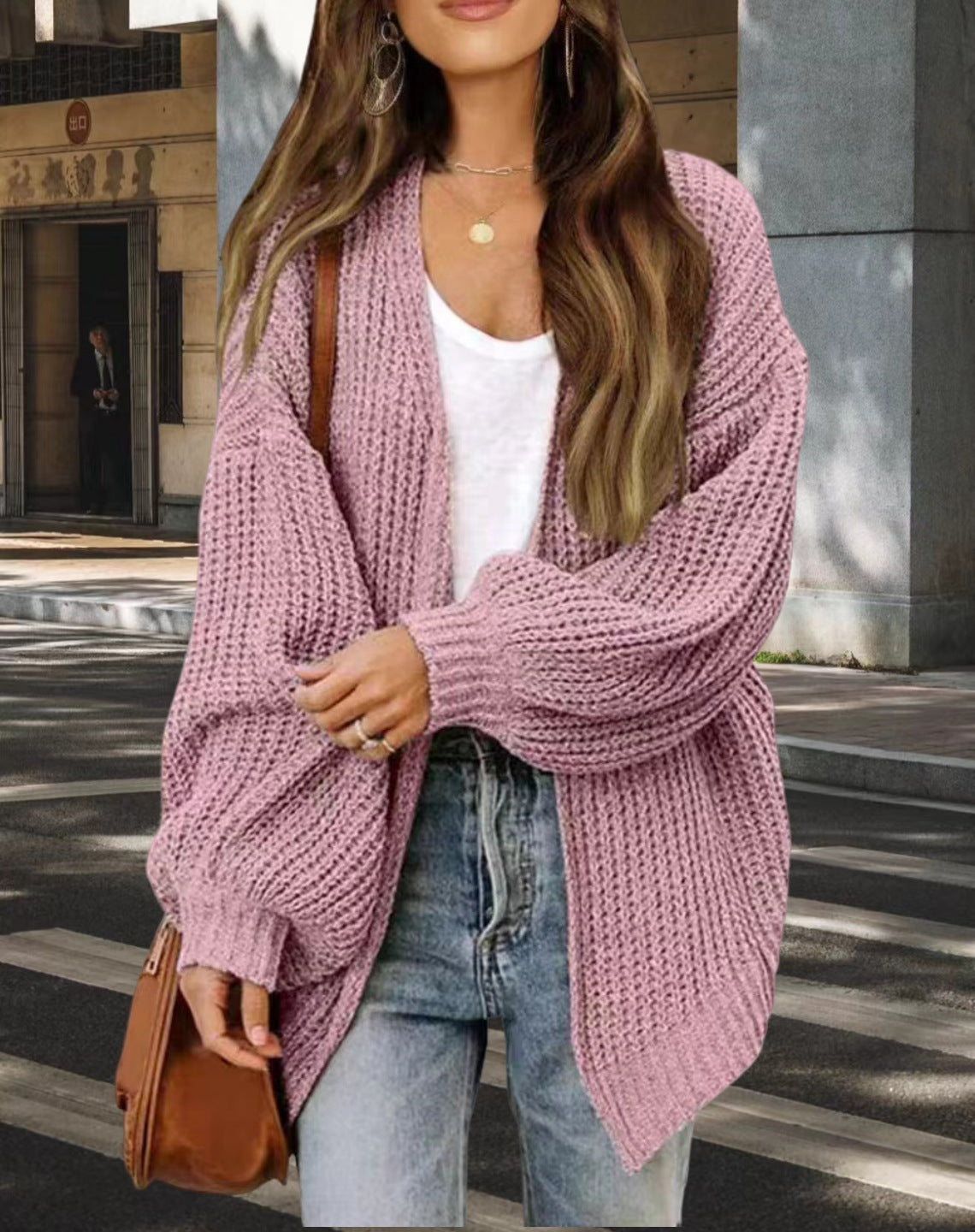 fall fashion Women's 2024 New Fashion Lantern Sleeve Sweater Women's Coat Thick Wool Pocket Knitted Cardigan