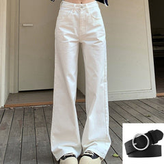 90s streetwear White Wide-Leg Loose Jeans for Women Spring and Summer New High Waist Slimming Versatile Straight Pants Draping Long Pants