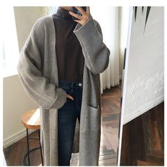 fall outfits Retro Mid-Length Curling Solid Color Lazy Loose Knitted Long-Sleeved Sweater Coat for Women