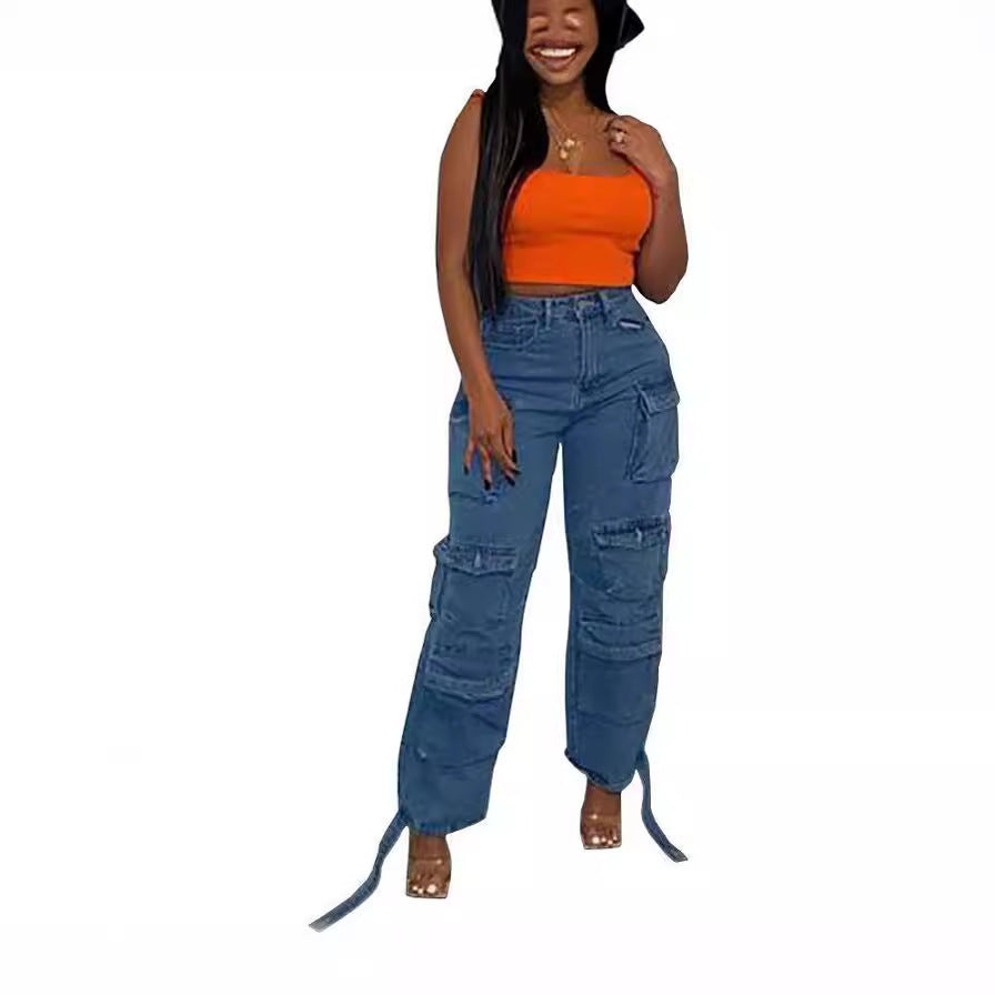 usher concert outfit ideas Jeans Fashion Trend Multi-Pocket plus Size African Jeans Overalls
