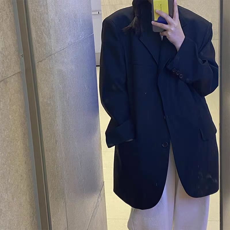 tailgate outfit black women Black Suit Jacket for Women Spring Korean Style Loose Slimming Student Mid-Length Casual Small Suit for Women