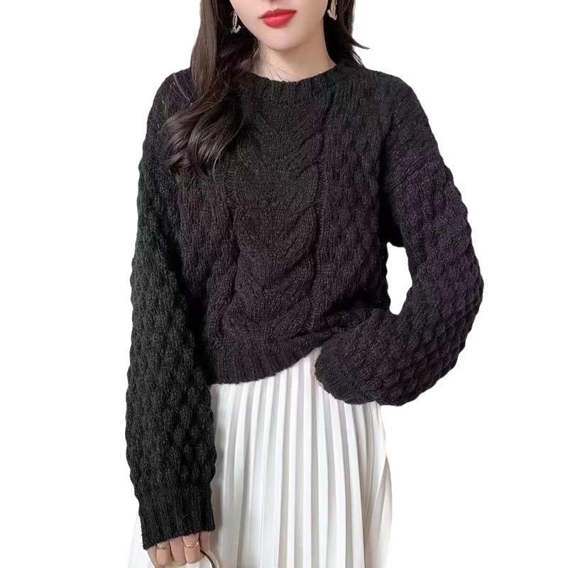 winter date night outfits Autumn Retro Pullover Solid Color Long-Sleeved Sweater Coat Women's Lazy Style Loose Twist Women's Knitted Bottoming Shirt