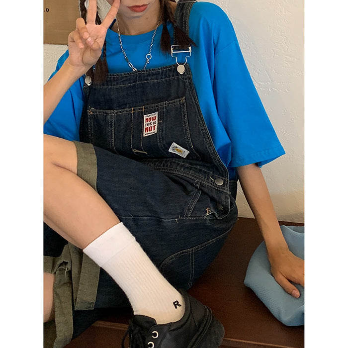 Denim Suspender Shorts Women's Summer College Style Net Red Loose Western Style Age-Reducing Cute Shorts