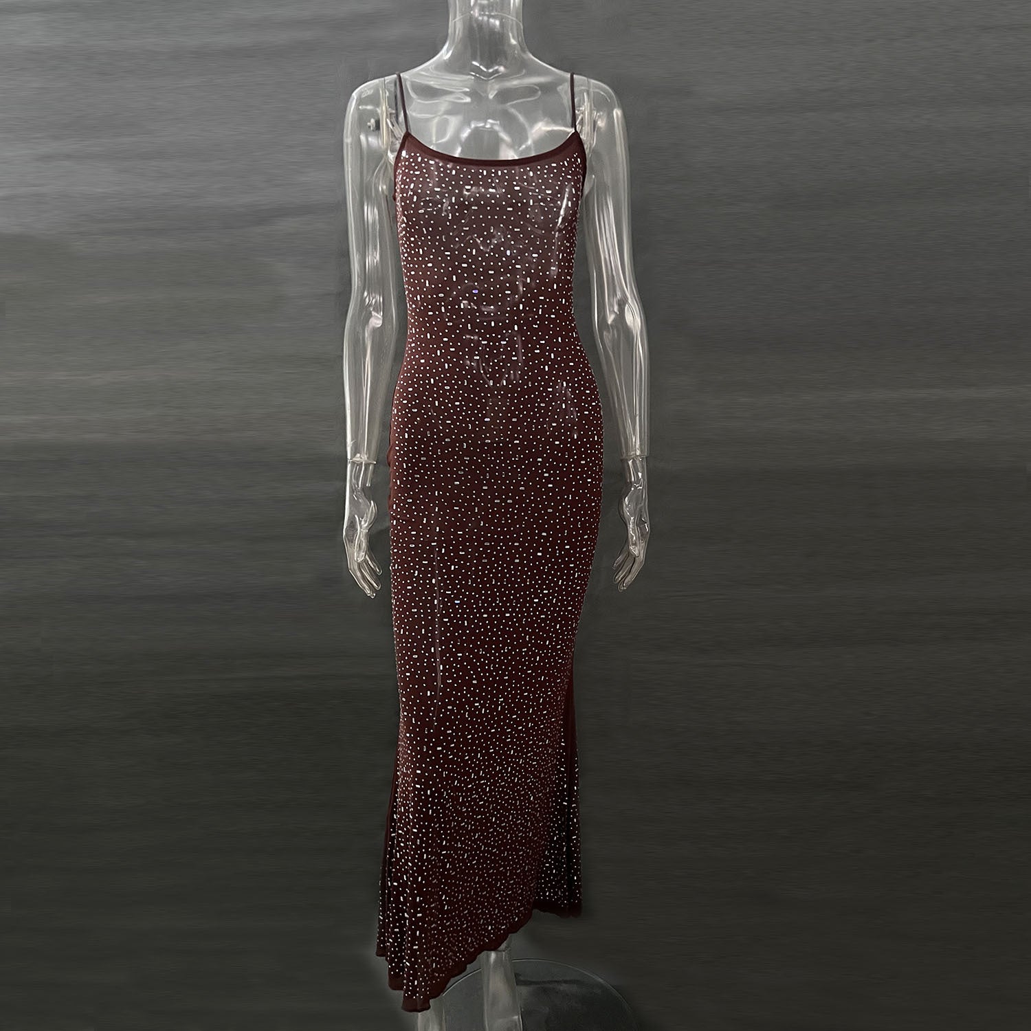 pink dress Women's Bright Diamond Sexy Sling Mermaid Dress Gown