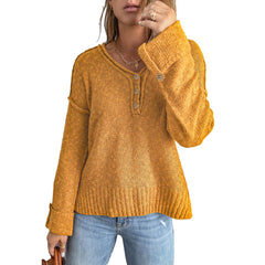 Women's Autumn and Winter Fashion New Loose Button Knitted off-Shoulder Sweater Women