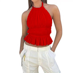 summer fits Sexy Sweet and Spicy Summer New Casual Chiffon Halter Backless Design Top Multi-Color