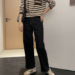 tailgate outfit black women Black High Waist Jeans Winter Loose Slimming Flocking Warm Wide Leg Pants