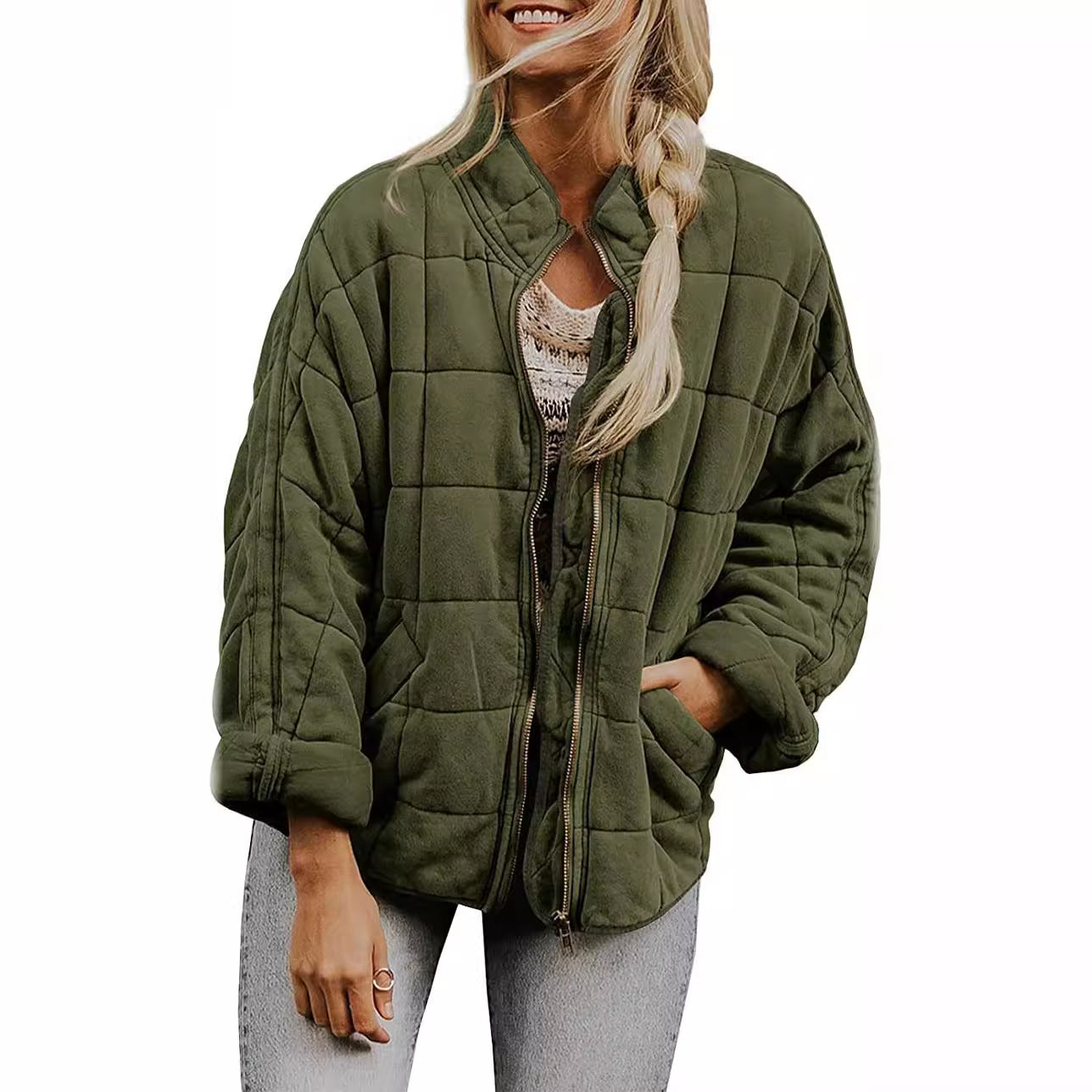 fall trends 2024 outfits Solid Color Stand Collar Cotton Coat New Loose Pocket Long Sleeve Jacket Top for Women
