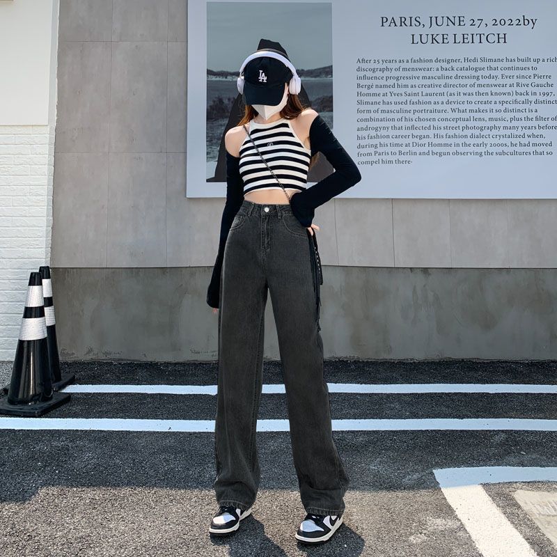 y2k outfits Loose Slimming Fashionable Wide-Leg White Jeans for Women Straight Draping Mop Pants Trendy
