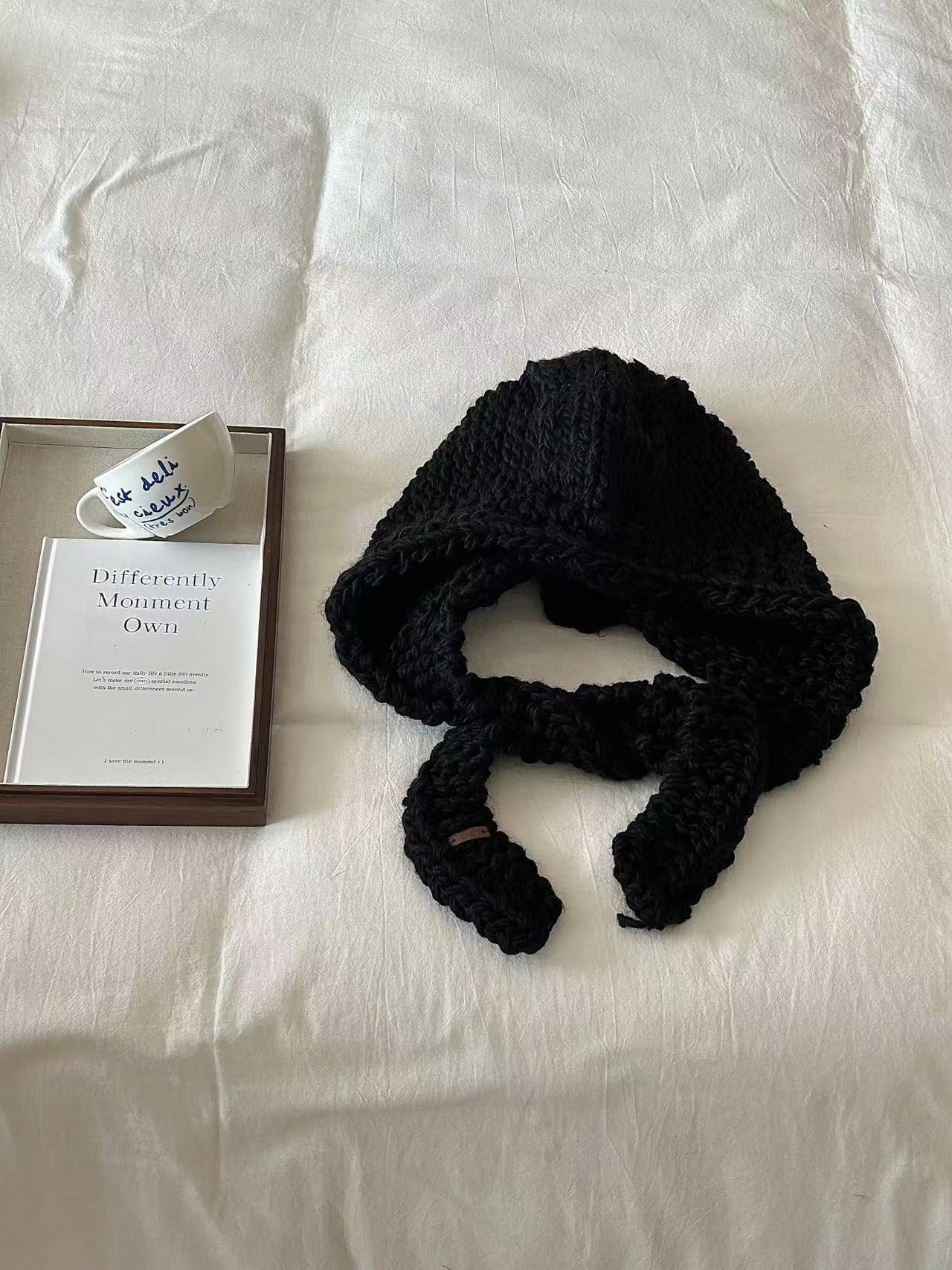 crochet adult hat Korean Style Handmade Wool Knitted Coarse Wool Woven Pull Hat Shawl Pullover Warm Neck Protection Shawl Scarf Hat