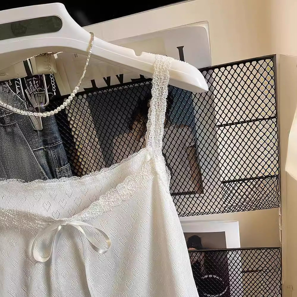 y2k outfits Lace Camisole Women's White Navel Top Women's Lace Bow Slim Summer Small Camisole