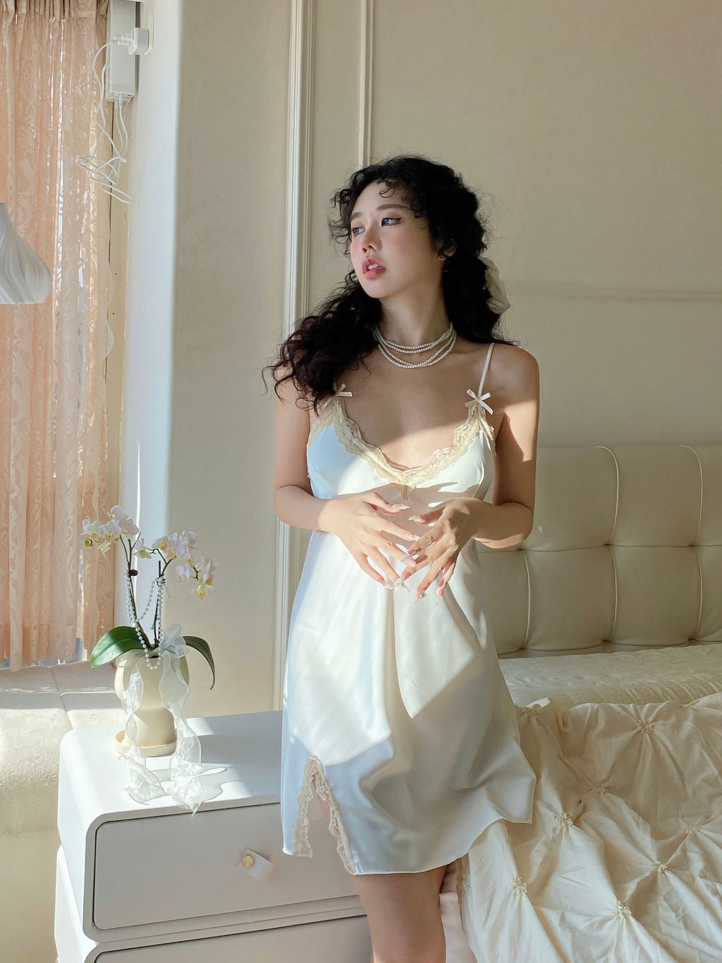 mcbling dress to impress Sexy Pajamas Women's Ice Silk Thin Lace Summer Suspender Nightdress Two-Piece Set