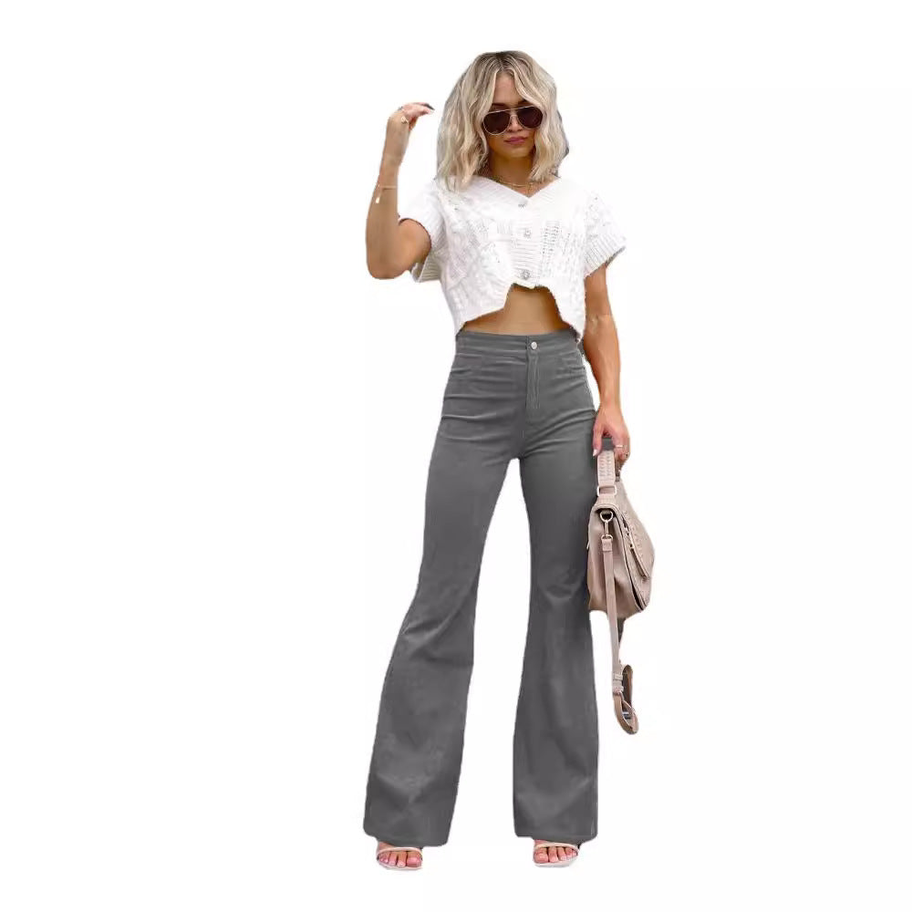 social worker outfits Winter New Pure Color Corduroy Elegant Women's Trousers Slim Pants High Waist Casual Pants