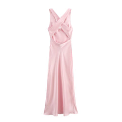 pink panther costume Elegant V-neck Satin Sleeveless Holiday Dress Long Dress