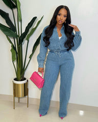 black sweater dress outfit Fashion Long-Sleeved Trousers Denim Women's Two-Piece Suit