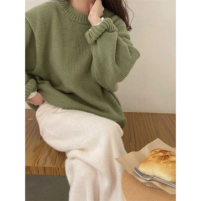 fall fashion round Neck Long Sleeve Pullover New Autumn and Winter Japanese Style Lazy Retro High-Grade Coat Top for Women