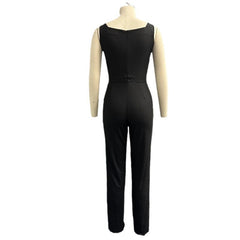 business casual outfits for women Summer Fashion Solid Color round Neck Sleeveless High Waist Slim Temperament Jumpsuit