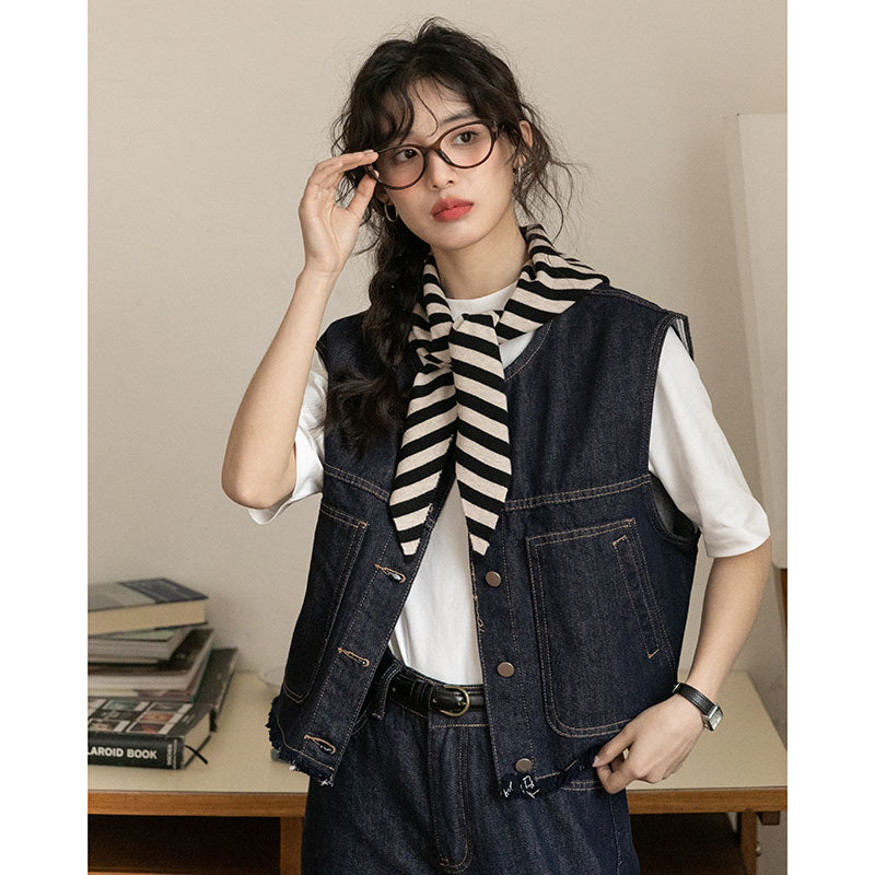 tailgate outfit black women Preppy Style Japanese Casual Denim Vest + Casual Straight Pants for Small Women Summer