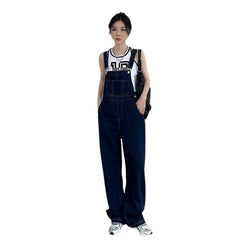 summer outfits inspo Internet Celebrity Retro Straight Denim Suspender Pants Women's Summer Korean Style Hong Kong Style Loose Draping Western Style Age-Reducing Wide Leg Pants