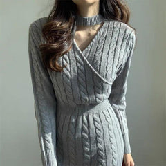 long sweater dress outfit Double-Sided Wear Scheming Machine Waist Slimming Twist Sweater Dress Autumn and Winter Slim Split Knitted Dress