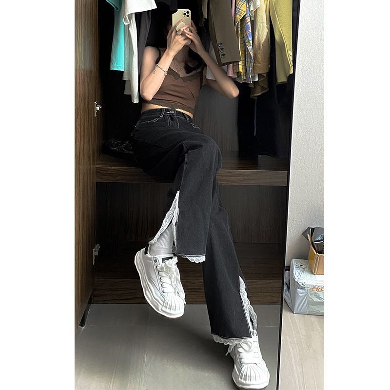 90s streetwear Women's American-Style Wide-Leg Jeans Autumn New Retro High Waist Loose Slimming All-Match Straight Mop Pants