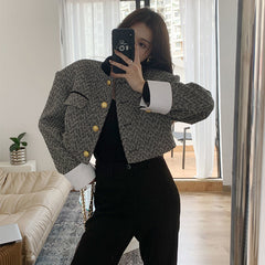 joker costume female outfit Black and White Contrast Color Stand Collar French Retro Equestrian Clothing Women's Clothing Spring and Autumn Short Suit Jacket