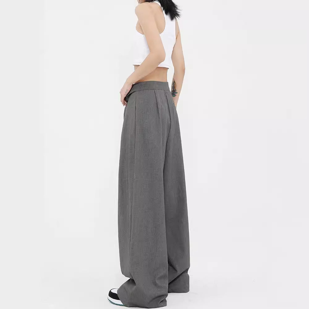 y2k outfits Gray Straight Suit Pants Women's Summer Niche Draping Casual Pants Wide Leg Pants Pants