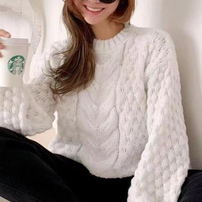 winter date night outfits Autumn Retro Pullover Solid Color Long-Sleeved Sweater Coat Women's Lazy Style Loose Twist Women's Knitted Bottoming Shirt