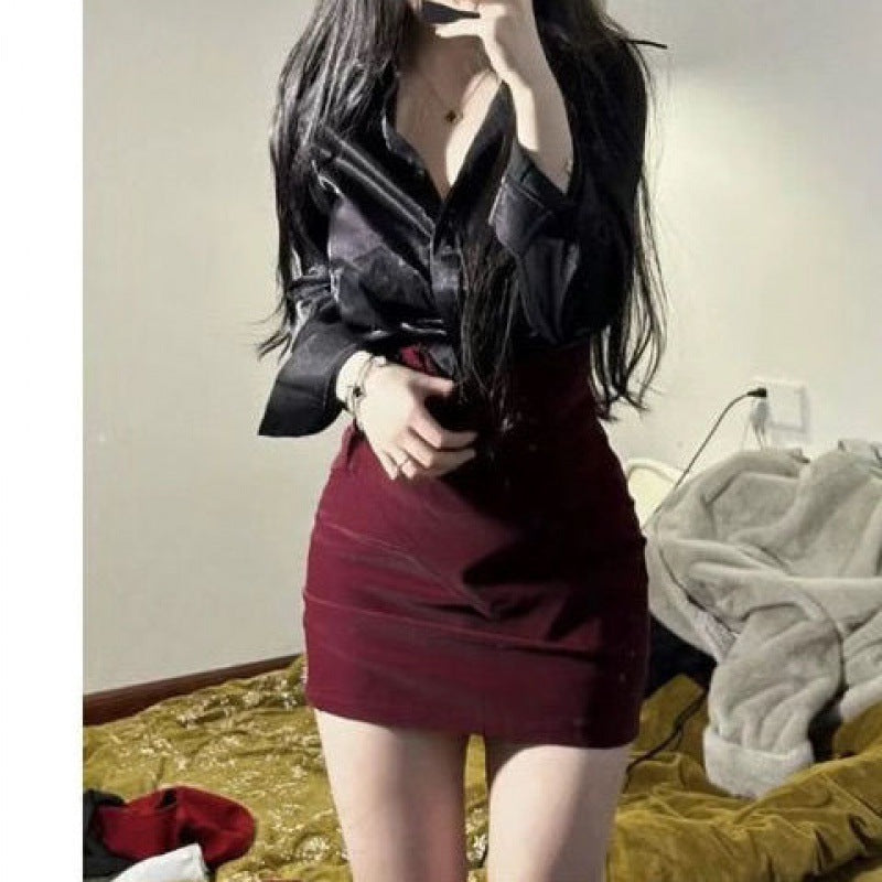 tailgate outfit black women Women's Black Collar Slimming Top High Waist Hip Skirt Women's Spring French Style Suit Trendy