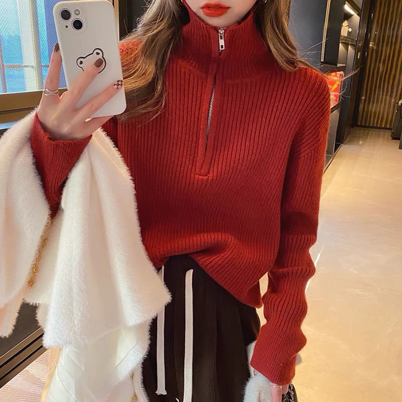 game outfit woman Red Sweater Women's Autumn and Winter Niche Knitted Bottoming Shirt Western Style Inner Top