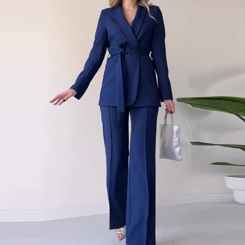 business casual outfits Autumn Fashion Solid Color Slim V-neck Temperament Commuter Suit Pants Suit