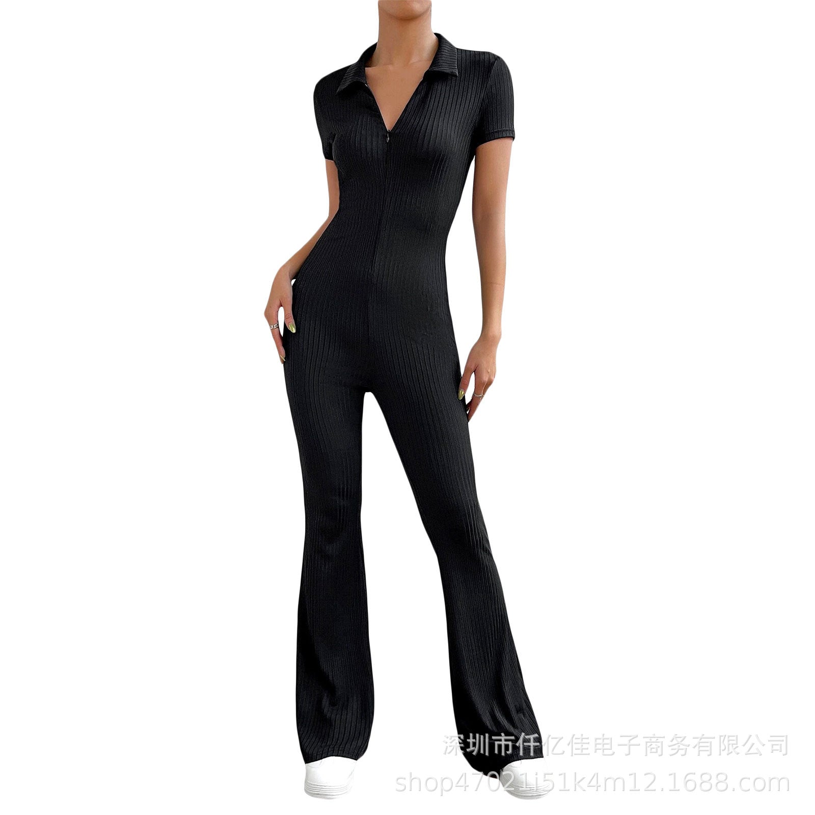 dream clothes Women's Long-Sleeved Zipper Jumpsuit Shirt Collar Hip Lifting Slim-Fit Sexy Flared Trousers Jumpsuit