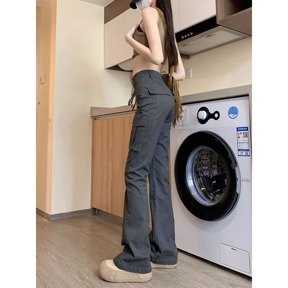 comfy school outfits American Style Micro Horn Overalls for Women Spring and Autumn New High Waist Slimming Retro Hot Girl Drape Horseshoe Pants Fashion