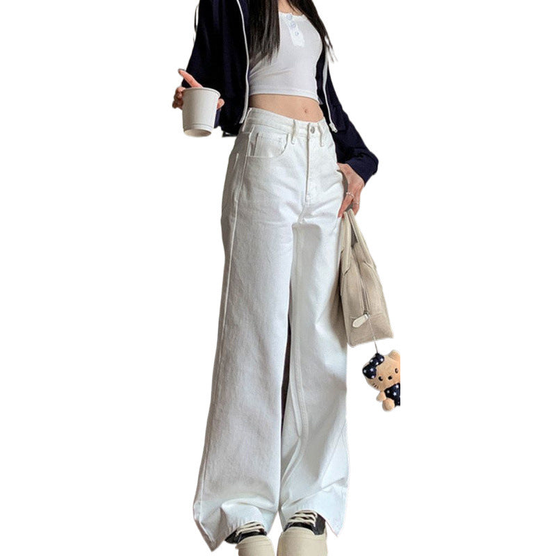 90s streetwear White Wide-Leg Loose Jeans for Women Spring and Summer New High Waist Slimming Versatile Straight Pants Draping Long Pants