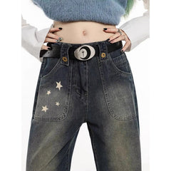 shamar American High Street Star Straight Jeans Women's Spring and Summer High Waist Loose Slimming Wide Leg Pants Fashion