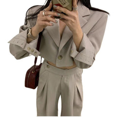 skirt outfits Women's Korean-Style Wide-Shoulder Lapel Suit, Wide-Leg Stretch Waist Suit, Suit Two-Piece Suit