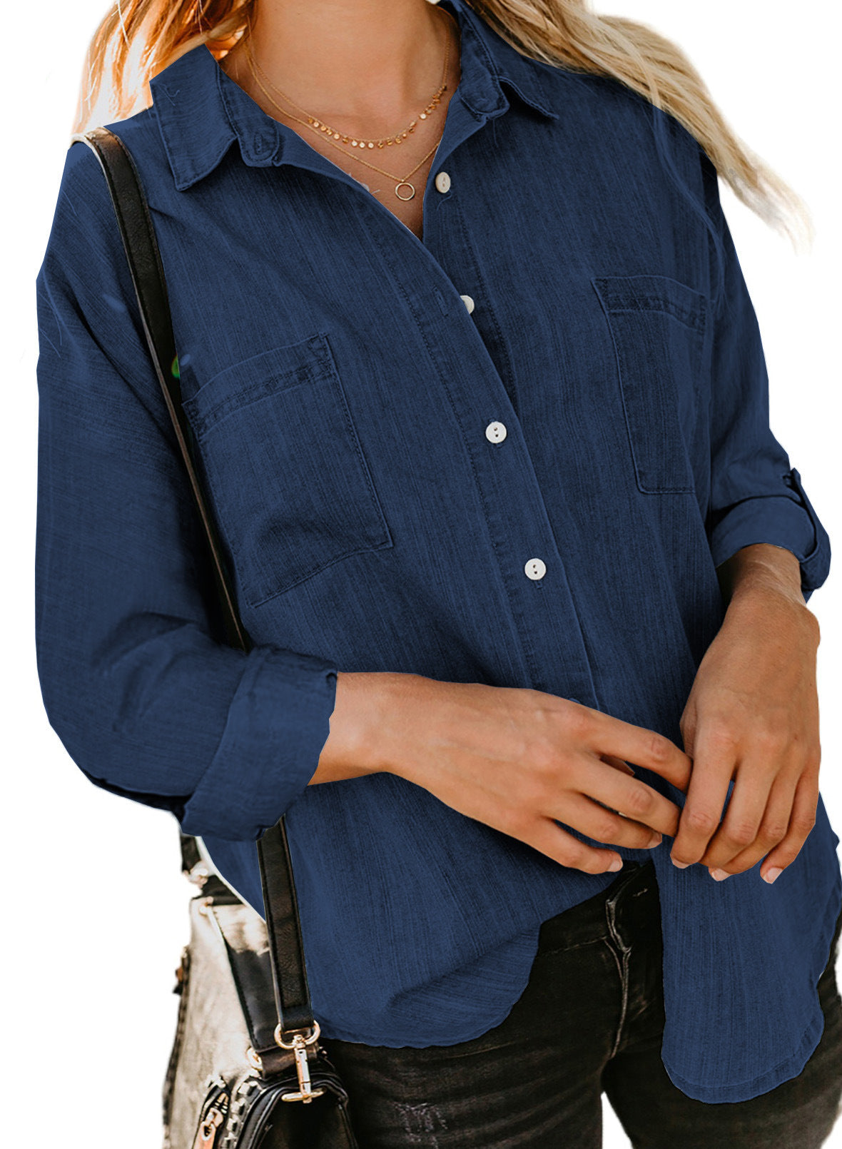 Women's Denim Shirt Spring and Autumn New Loose Double Pocket Long Sleeve All-Match Casual Coat Shirt