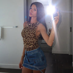 outfit inspo Style Women's New Leopard Print Asymmetric Slim-Fit Pleated Mesh One-Piece Shorts