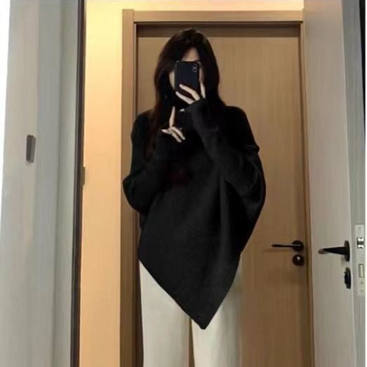 outfit inspo fall Women's Turtleneck Irregular Niche Sweater Autumn and Winter Korean Style Loose Lazy Style Soft Glutinous Knitted Top Thickened