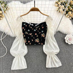 teacher outfits French Style Retro Elegant Embroidered Long Sleeve Square Collar Pullover Shirt Women's Slim Fit Western Style Short Outer Chiffon Shirt Top