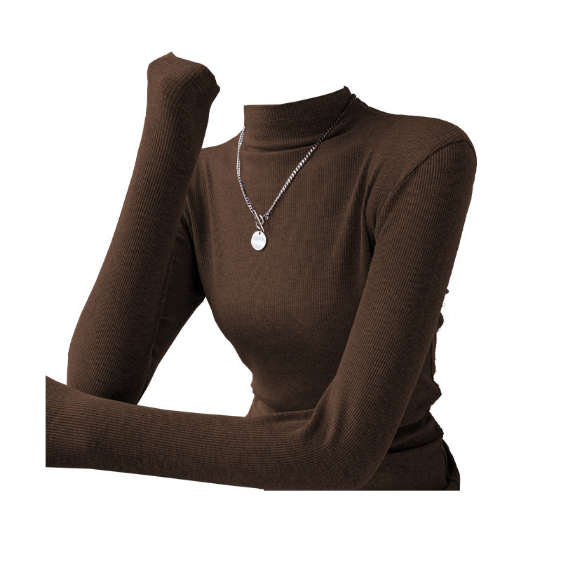 outfit inspo Deep Flower Gray Long-Sleeved T-shirt Women's Autumn and Winter Half Turtleneck Bottoming Shirt Inner Slim Thread Knitted Top 2024 New