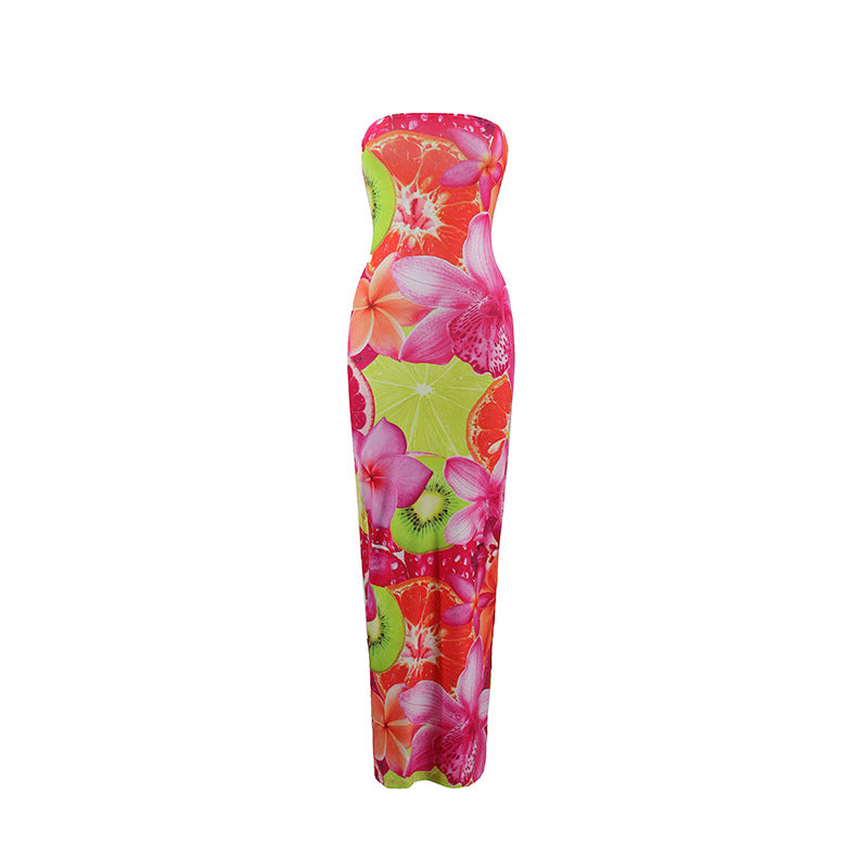 hoco dresses Women's Ins Sexy Style Slim Print Tube Top Backless Sheath Long Dress Factory