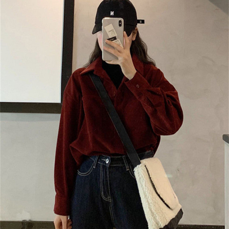 casual outfits Fake Two-Piece Top Western Style Autumn and Winter Long Sleeve New Loose Niche Shirt Outer Wear Thickened Bottoming Shirt