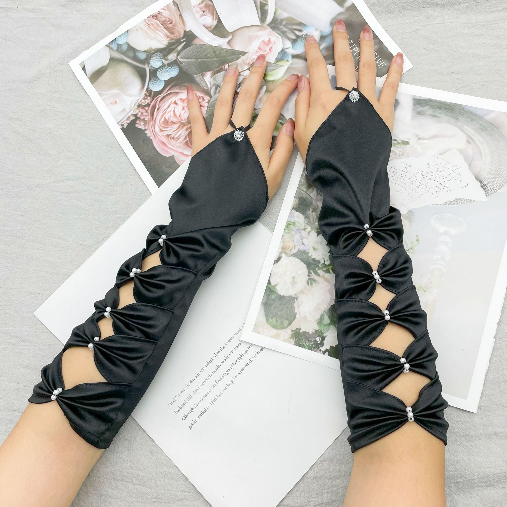 fairy costume Bridal Wedding Latin Dress Lolita Accessories Embroidered Beads Gloves Elastic Satin Ball Gloves