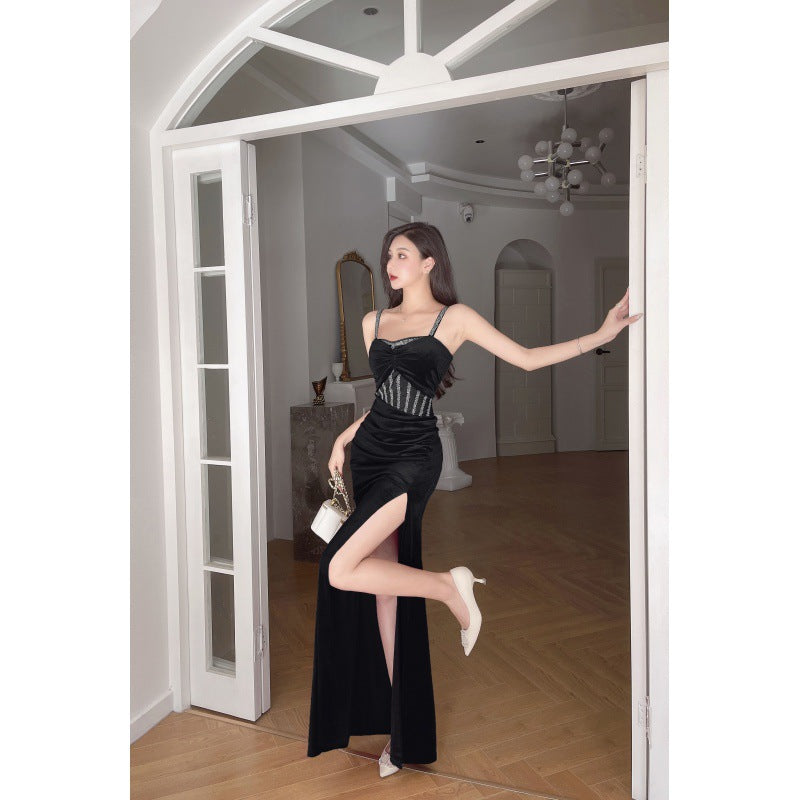 BXOXO Dress to Impress Codes Autumn Fashion Elegant Sexy Dress Slimming Evening Dress Low-Cut Velvet Dress for Women