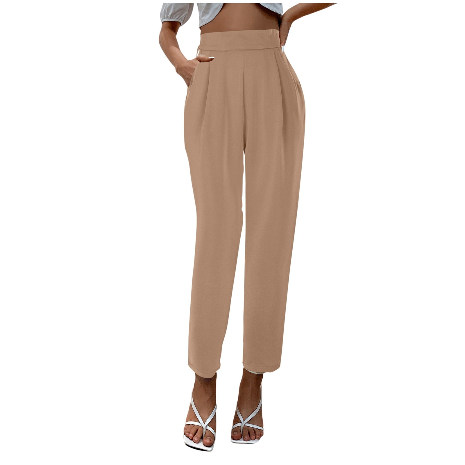 business casual outfits for women Women's Satin High Waist Trousers Artificial Silk Pocket Loose Casual Pants