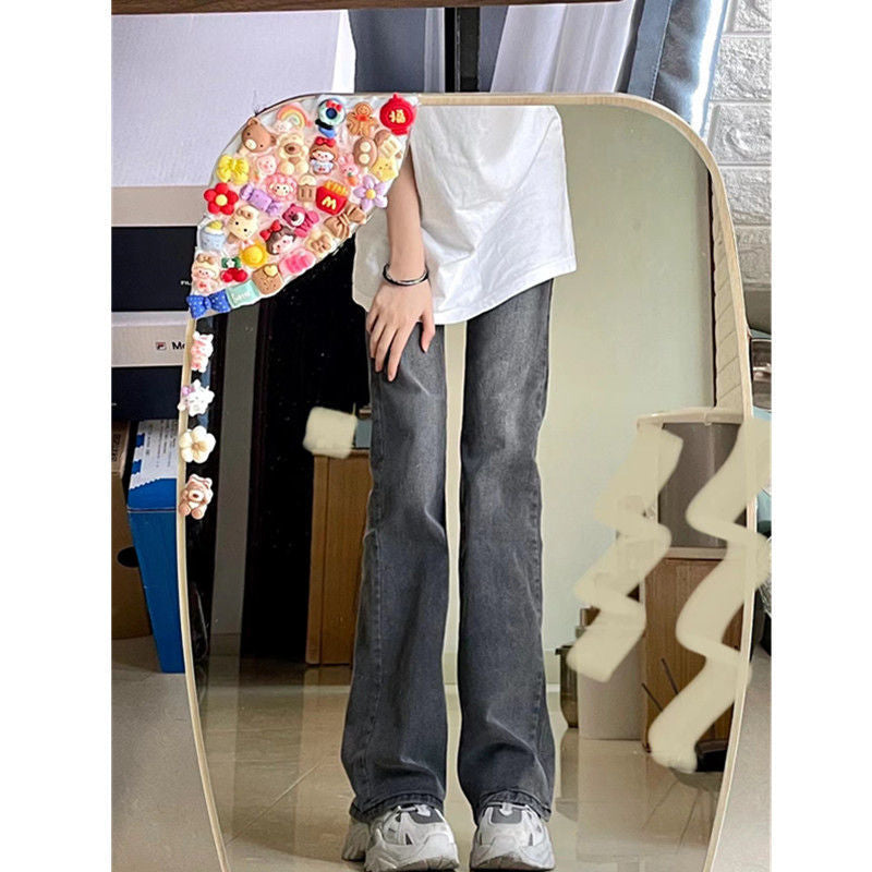 outfit inspo fall Smoky Gray Skinny Jeans Women's Autumn New High Waist Slimming Stretch Hot Girl Horn Mop Pants Ins Fashion