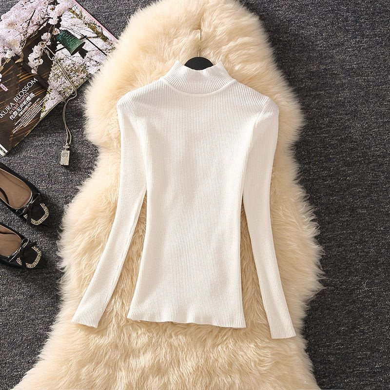 barn jacket outfits Spring Contrast Color Woolen Vest Mid-Length Suit Women's Half Turtleneck Sweater Sweater Western Style Two-Piece Set