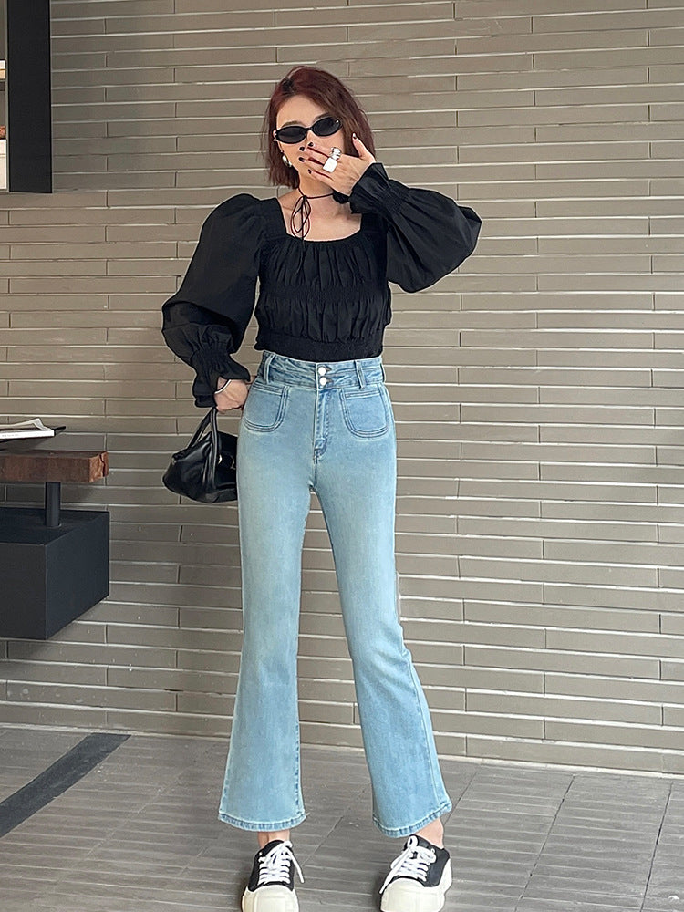 work outfits women Original Pure Flared Pants Spring New Elegant High Waist Cropped Pants Slim Pants Jeans for Small Girls